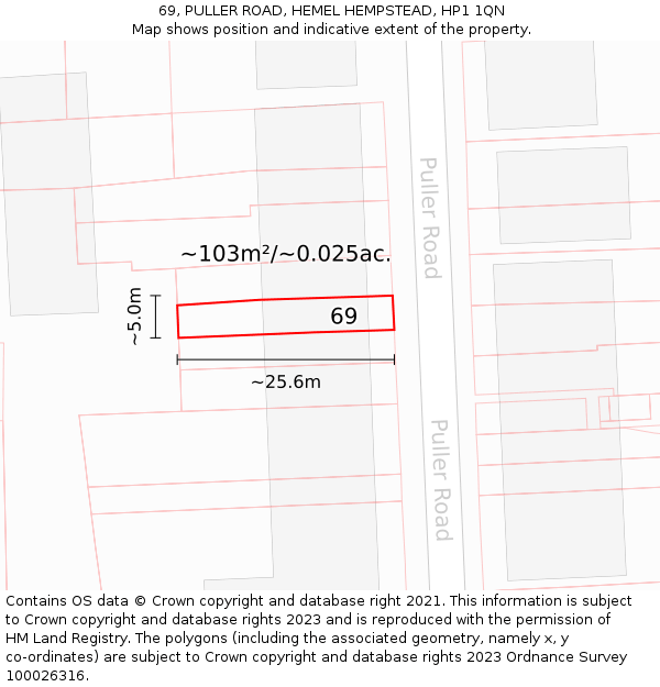 69, PULLER ROAD, HEMEL HEMPSTEAD, HP1 1QN: Plot and title map