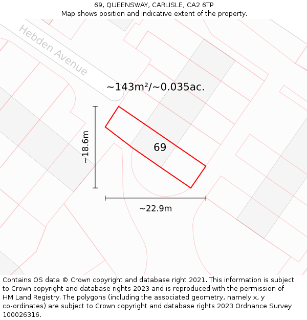 69, QUEENSWAY, CARLISLE, CA2 6TP: Plot and title map