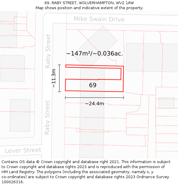 69, RABY STREET, WOLVERHAMPTON, WV2 1AW: Plot and title map