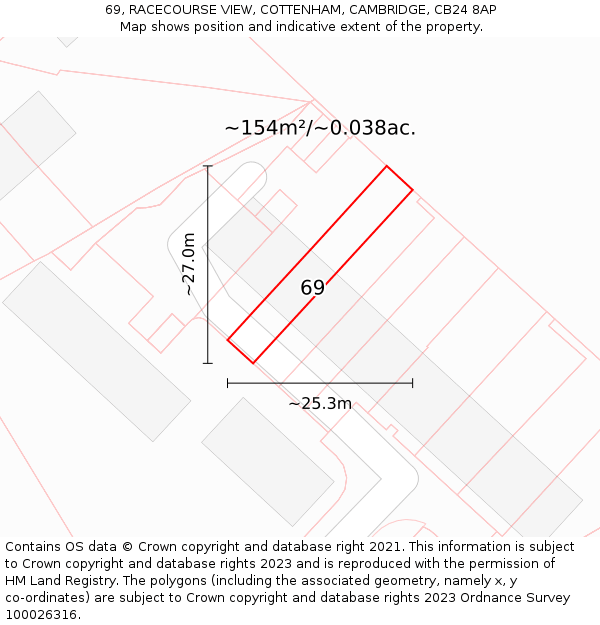 69, RACECOURSE VIEW, COTTENHAM, CAMBRIDGE, CB24 8AP: Plot and title map