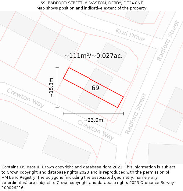 69, RADFORD STREET, ALVASTON, DERBY, DE24 8NT: Plot and title map