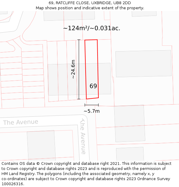 69, RATCLIFFE CLOSE, UXBRIDGE, UB8 2DD: Plot and title map