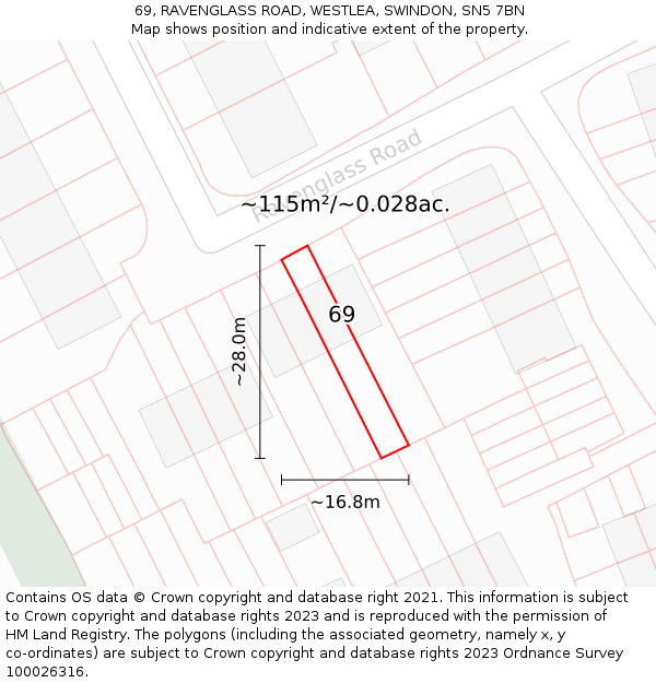 69, RAVENGLASS ROAD, WESTLEA, SWINDON, SN5 7BN: Plot and title map