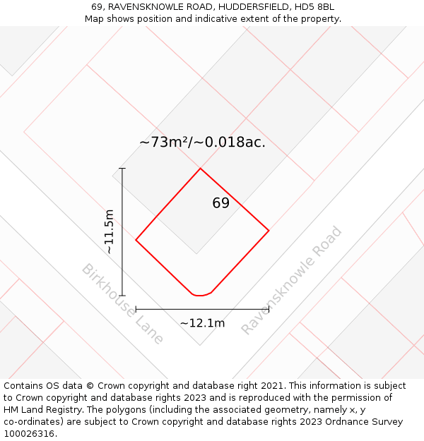 69, RAVENSKNOWLE ROAD, HUDDERSFIELD, HD5 8BL: Plot and title map