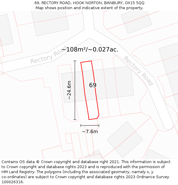 69, RECTORY ROAD, HOOK NORTON, BANBURY, OX15 5QQ: Plot and title map