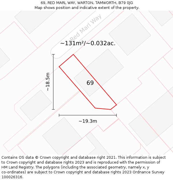 69, RED MARL WAY, WARTON, TAMWORTH, B79 0JG: Plot and title map