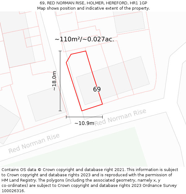 69, RED NORMAN RISE, HOLMER, HEREFORD, HR1 1GP: Plot and title map