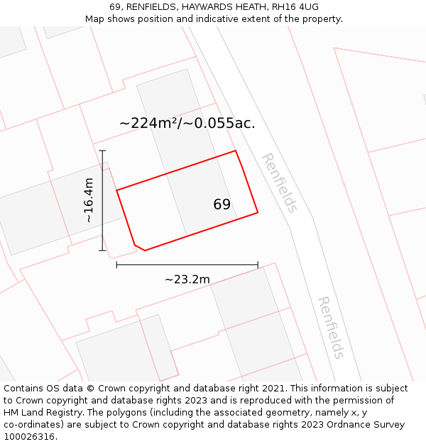 69, RENFIELDS, HAYWARDS HEATH, RH16 4UG: Plot and title map