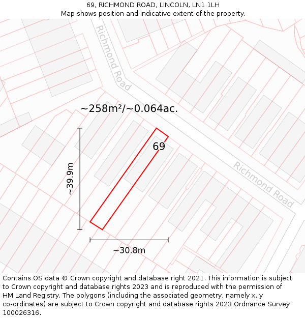 69, RICHMOND ROAD, LINCOLN, LN1 1LH: Plot and title map
