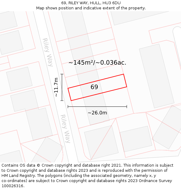 69, RILEY WAY, HULL, HU3 6DU: Plot and title map