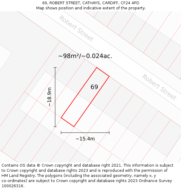 69, ROBERT STREET, CATHAYS, CARDIFF, CF24 4PD: Plot and title map
