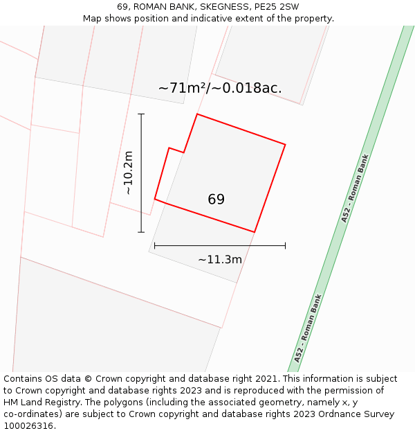 69, ROMAN BANK, SKEGNESS, PE25 2SW: Plot and title map