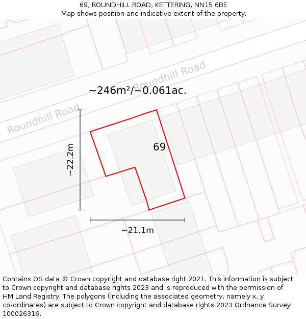 69, ROUNDHILL ROAD, KETTERING, NN15 6BE: Plot and title map