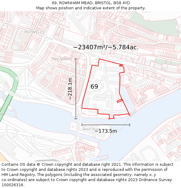 69, ROWNHAM MEAD, BRISTOL, BS8 4YD: Plot and title map