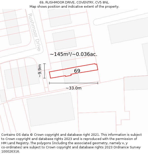 69, RUSHMOOR DRIVE, COVENTRY, CV5 8NL: Plot and title map