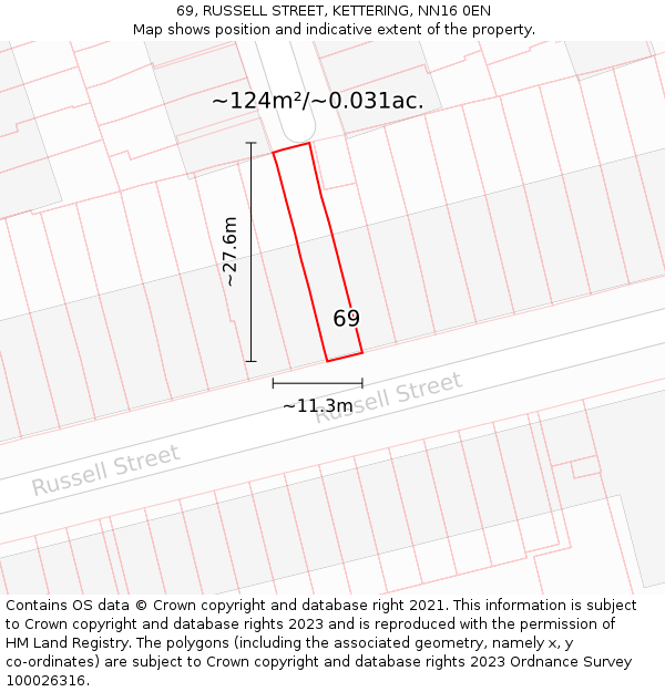 69, RUSSELL STREET, KETTERING, NN16 0EN: Plot and title map