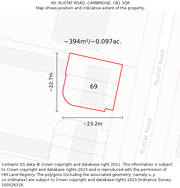 69, RUSTAT ROAD, CAMBRIDGE, CB1 3QR: Plot and title map