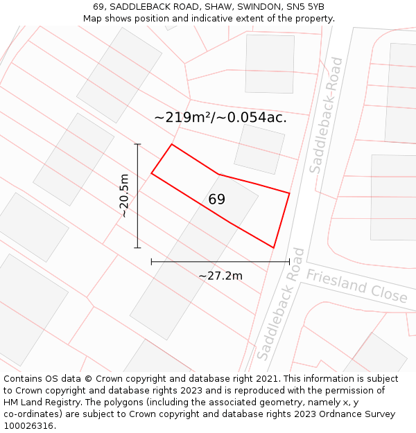 69, SADDLEBACK ROAD, SHAW, SWINDON, SN5 5YB: Plot and title map