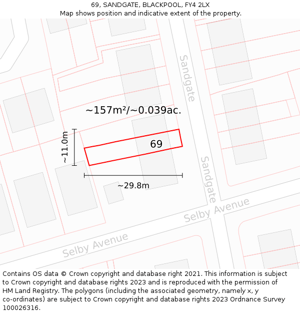 69, SANDGATE, BLACKPOOL, FY4 2LX: Plot and title map