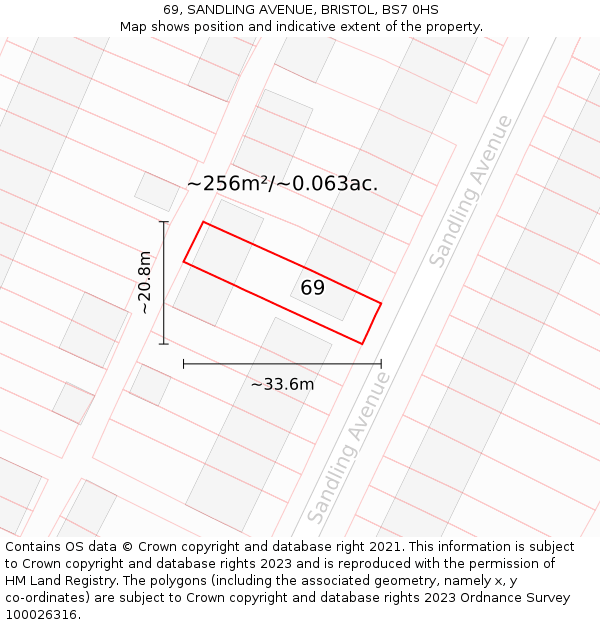 69, SANDLING AVENUE, BRISTOL, BS7 0HS: Plot and title map