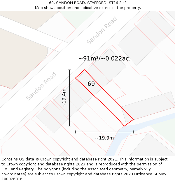 69, SANDON ROAD, STAFFORD, ST16 3HF: Plot and title map