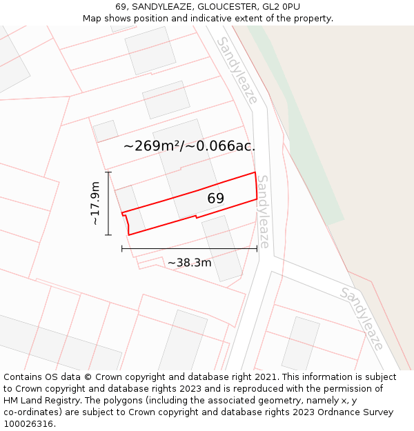 69, SANDYLEAZE, GLOUCESTER, GL2 0PU: Plot and title map