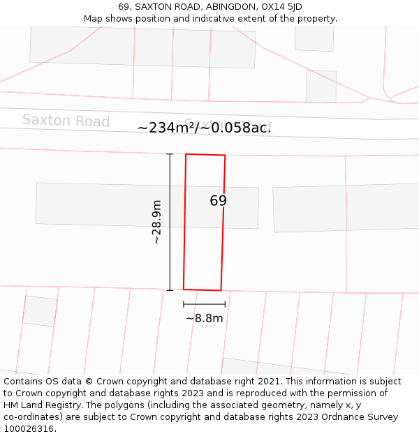 69, SAXTON ROAD, ABINGDON, OX14 5JD: Plot and title map