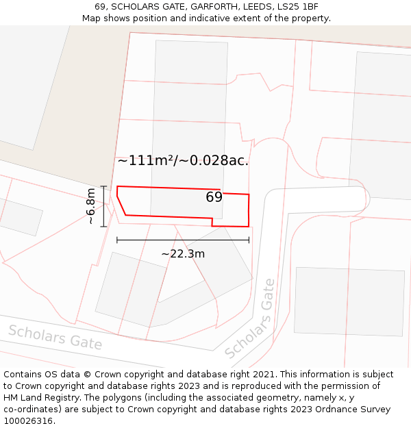 69, SCHOLARS GATE, GARFORTH, LEEDS, LS25 1BF: Plot and title map
