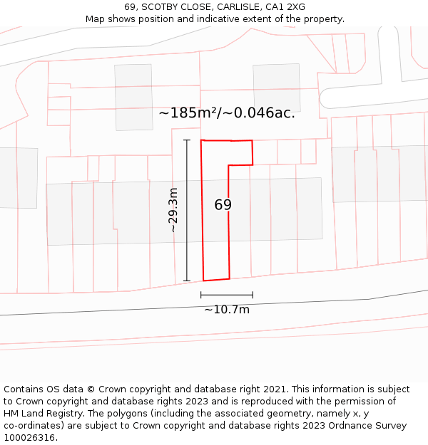 69, SCOTBY CLOSE, CARLISLE, CA1 2XG: Plot and title map