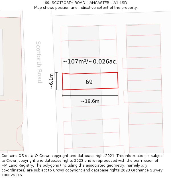 69, SCOTFORTH ROAD, LANCASTER, LA1 4SD: Plot and title map