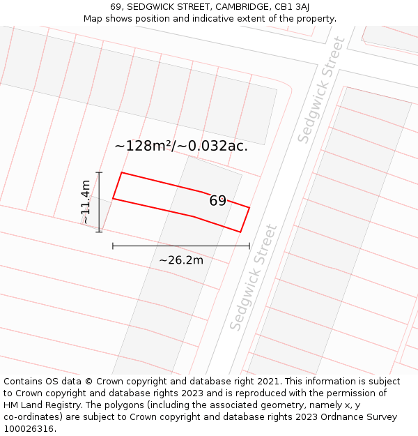 69, SEDGWICK STREET, CAMBRIDGE, CB1 3AJ: Plot and title map