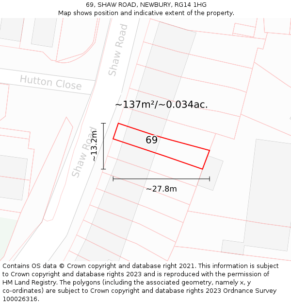 69, SHAW ROAD, NEWBURY, RG14 1HG: Plot and title map