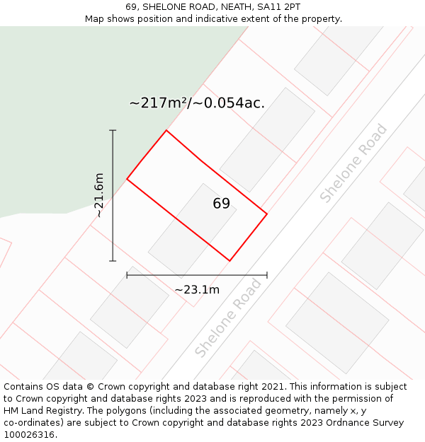 69, SHELONE ROAD, NEATH, SA11 2PT: Plot and title map