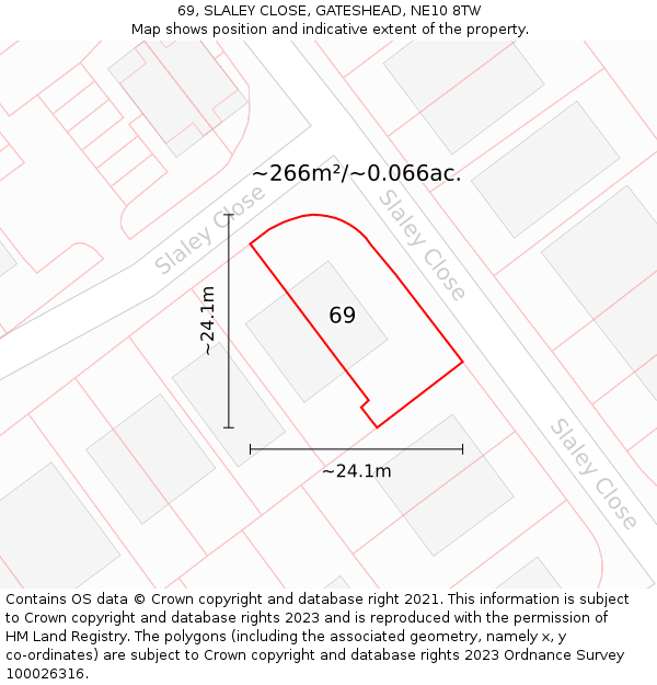 69, SLALEY CLOSE, GATESHEAD, NE10 8TW: Plot and title map