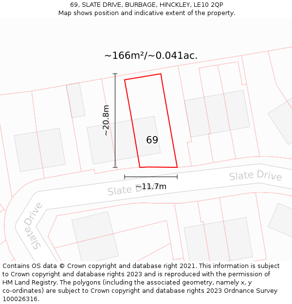 69, SLATE DRIVE, BURBAGE, HINCKLEY, LE10 2QP: Plot and title map