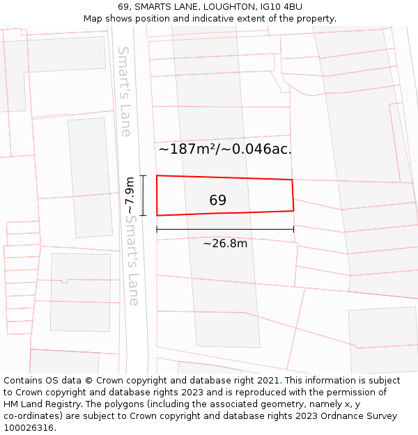69, SMARTS LANE, LOUGHTON, IG10 4BU: Plot and title map