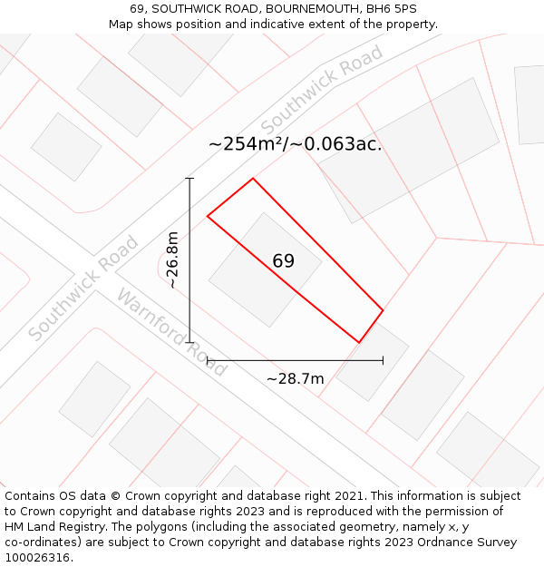 69, SOUTHWICK ROAD, BOURNEMOUTH, BH6 5PS: Plot and title map