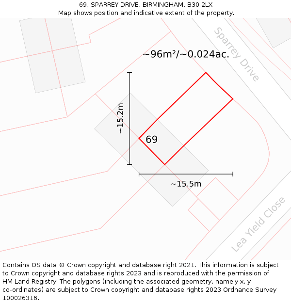 69, SPARREY DRIVE, BIRMINGHAM, B30 2LX: Plot and title map