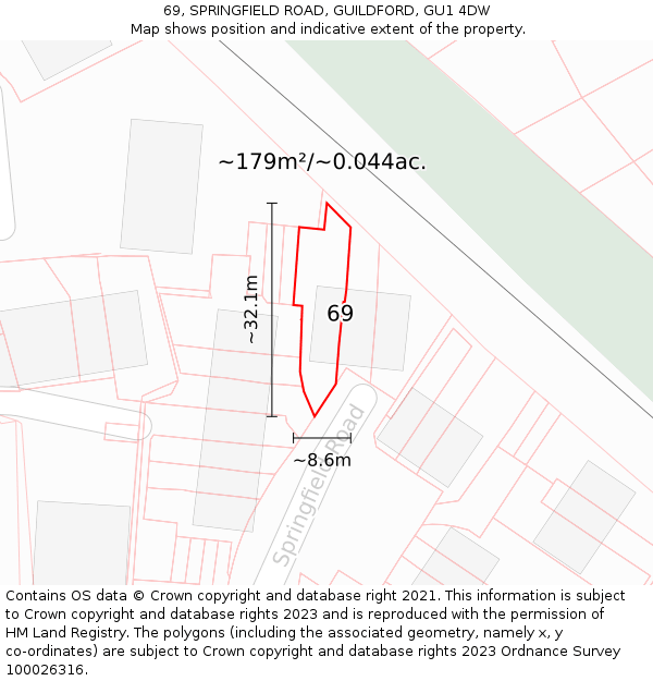 69, SPRINGFIELD ROAD, GUILDFORD, GU1 4DW: Plot and title map