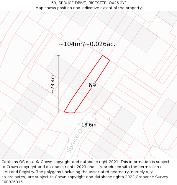 69, SPRUCE DRIVE, BICESTER, OX26 3YF: Plot and title map