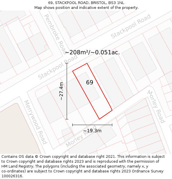 69, STACKPOOL ROAD, BRISTOL, BS3 1NL: Plot and title map