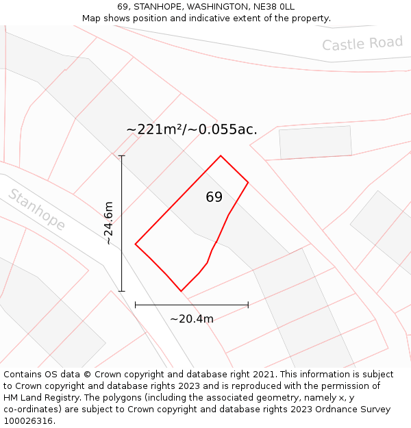 69, STANHOPE, WASHINGTON, NE38 0LL: Plot and title map