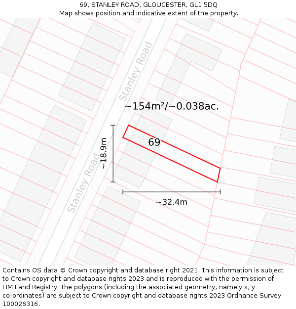 69, STANLEY ROAD, GLOUCESTER, GL1 5DQ: Plot and title map
