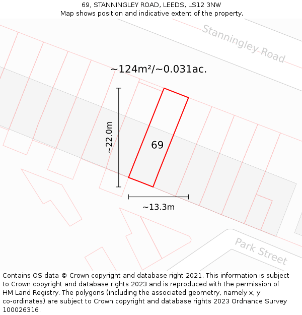 69, STANNINGLEY ROAD, LEEDS, LS12 3NW: Plot and title map