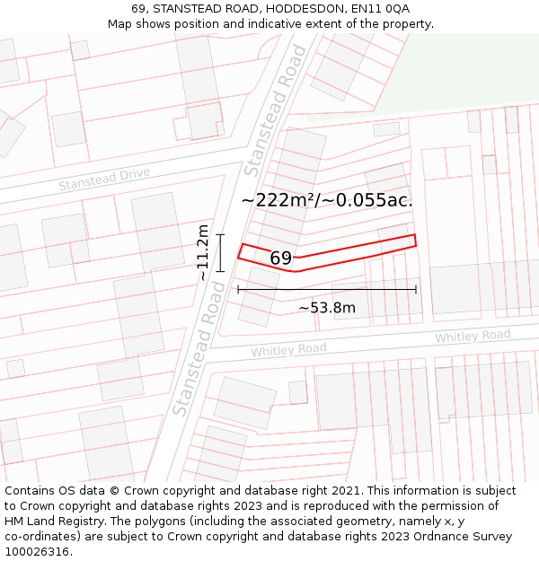 69, STANSTEAD ROAD, HODDESDON, EN11 0QA: Plot and title map