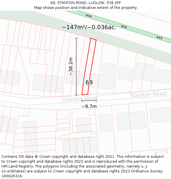 69, STANTON ROAD, LUDLOW, SY8 2PF: Plot and title map