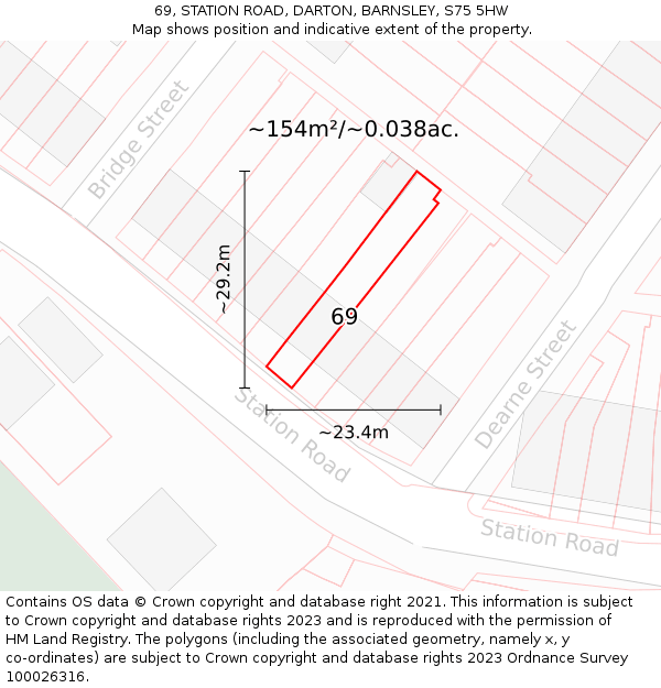 69, STATION ROAD, DARTON, BARNSLEY, S75 5HW: Plot and title map