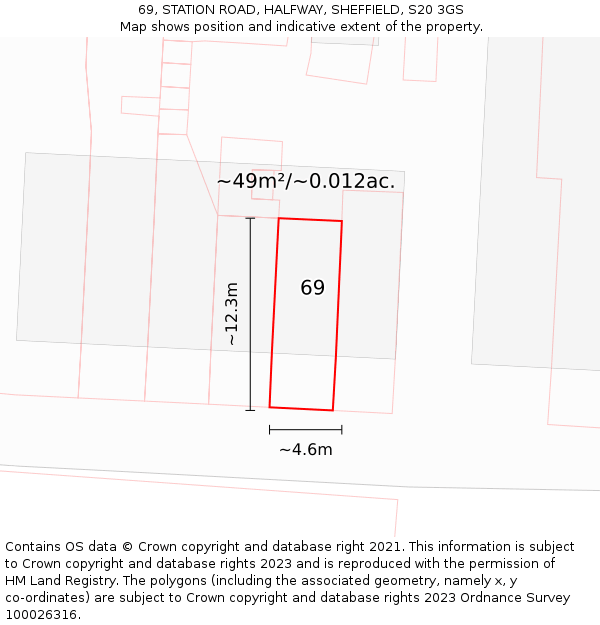 69, STATION ROAD, HALFWAY, SHEFFIELD, S20 3GS: Plot and title map