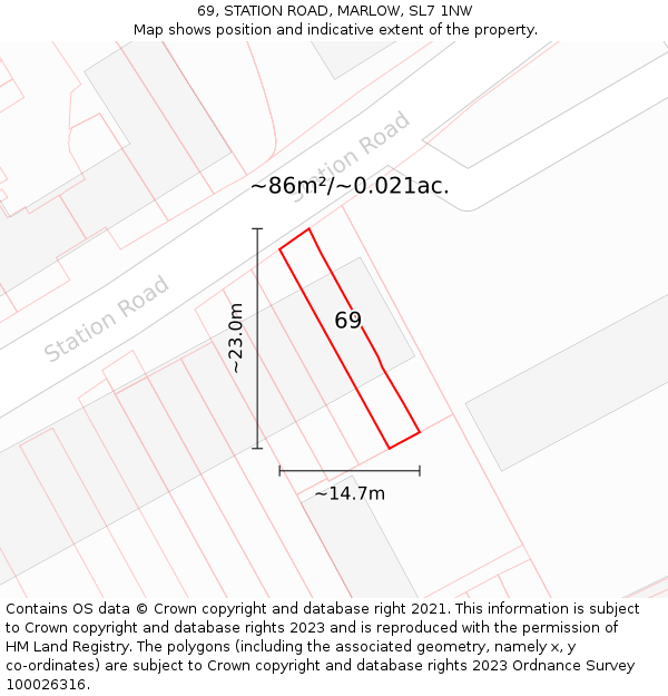 69, STATION ROAD, MARLOW, SL7 1NW: Plot and title map