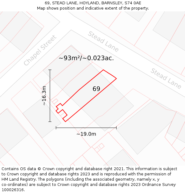 69, STEAD LANE, HOYLAND, BARNSLEY, S74 0AE: Plot and title map